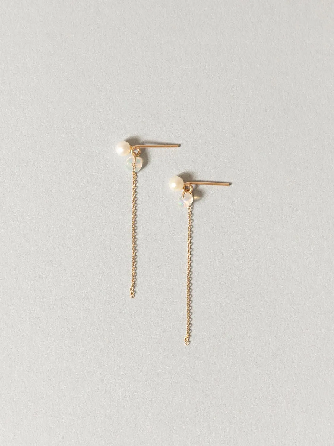 Freshwater Pearl and Opal Chain Earrings