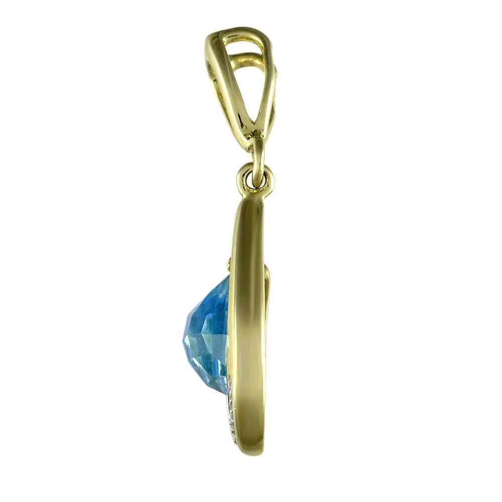 Gelb 9ct Gold 1.40ct Natürlich Topas & 1.2pt Brillant Klassisch Anhänger mit Kette