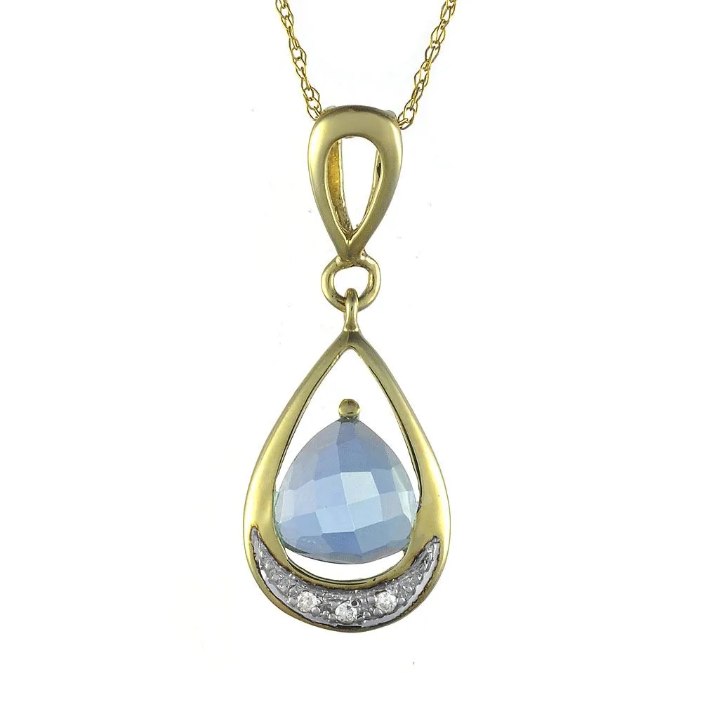 Gelb 9ct Gold 1.40ct Natürlich Topas & 1.2pt Brillant Klassisch Anhänger mit Kette