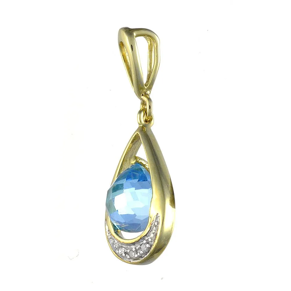 Gelb 9ct Gold 1.40ct Natürlich Topas & 1.2pt Brillant Klassisch Anhänger mit Kette