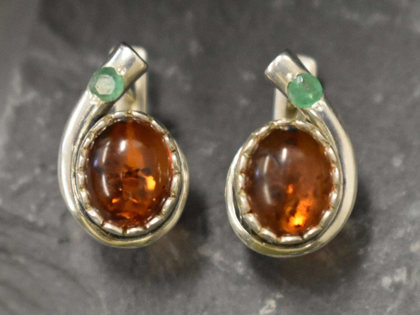 Genuine Amber Earrings - Yellow Orange Studs - Amber Emerald Earrings