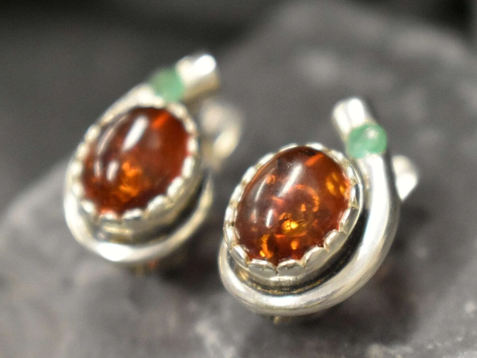 Genuine Amber Earrings - Yellow Orange Studs - Amber Emerald Earrings