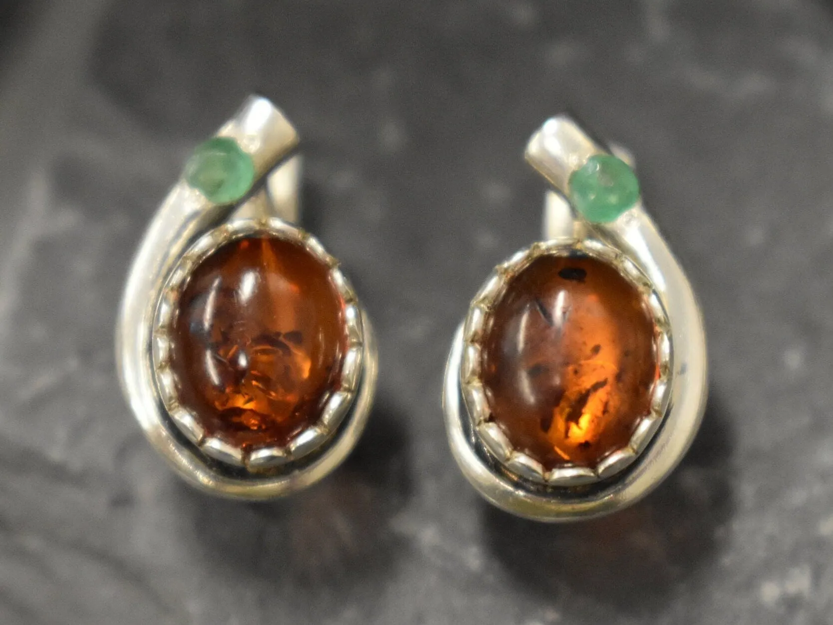 Genuine Amber Earrings - Yellow Orange Studs - Amber Emerald Earrings