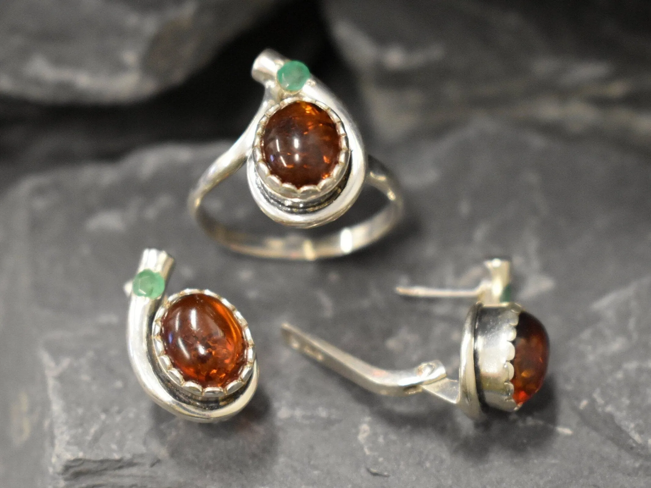 Genuine Amber Earrings - Yellow Orange Studs - Amber Emerald Earrings