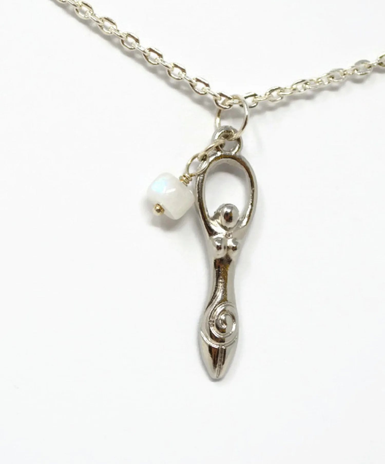 Genuine Rainbow Moonstone Fertility Goddess Necklace - Choose Length.