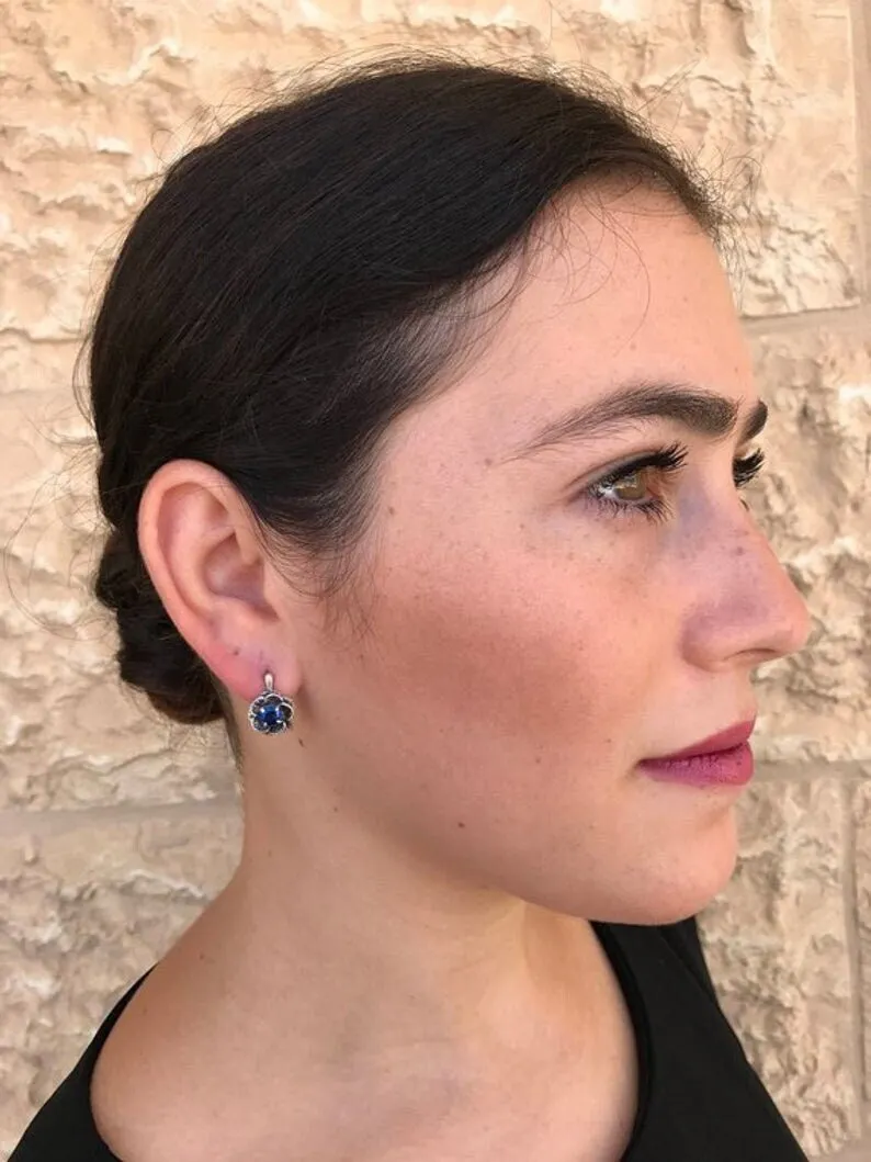 Genuine Yellow Tourmaline Earrings - Yellow Flower Studs - Vintage Rose Earrings