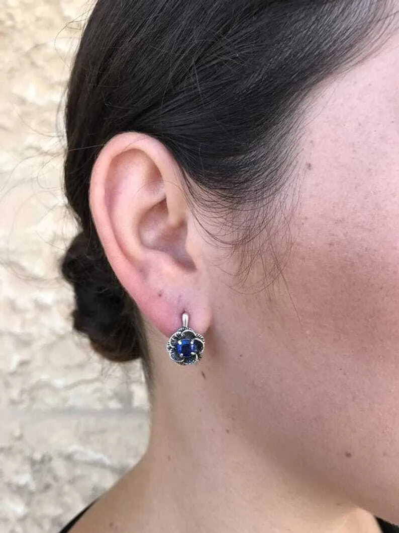 Genuine Yellow Tourmaline Earrings - Yellow Flower Studs - Vintage Rose Earrings