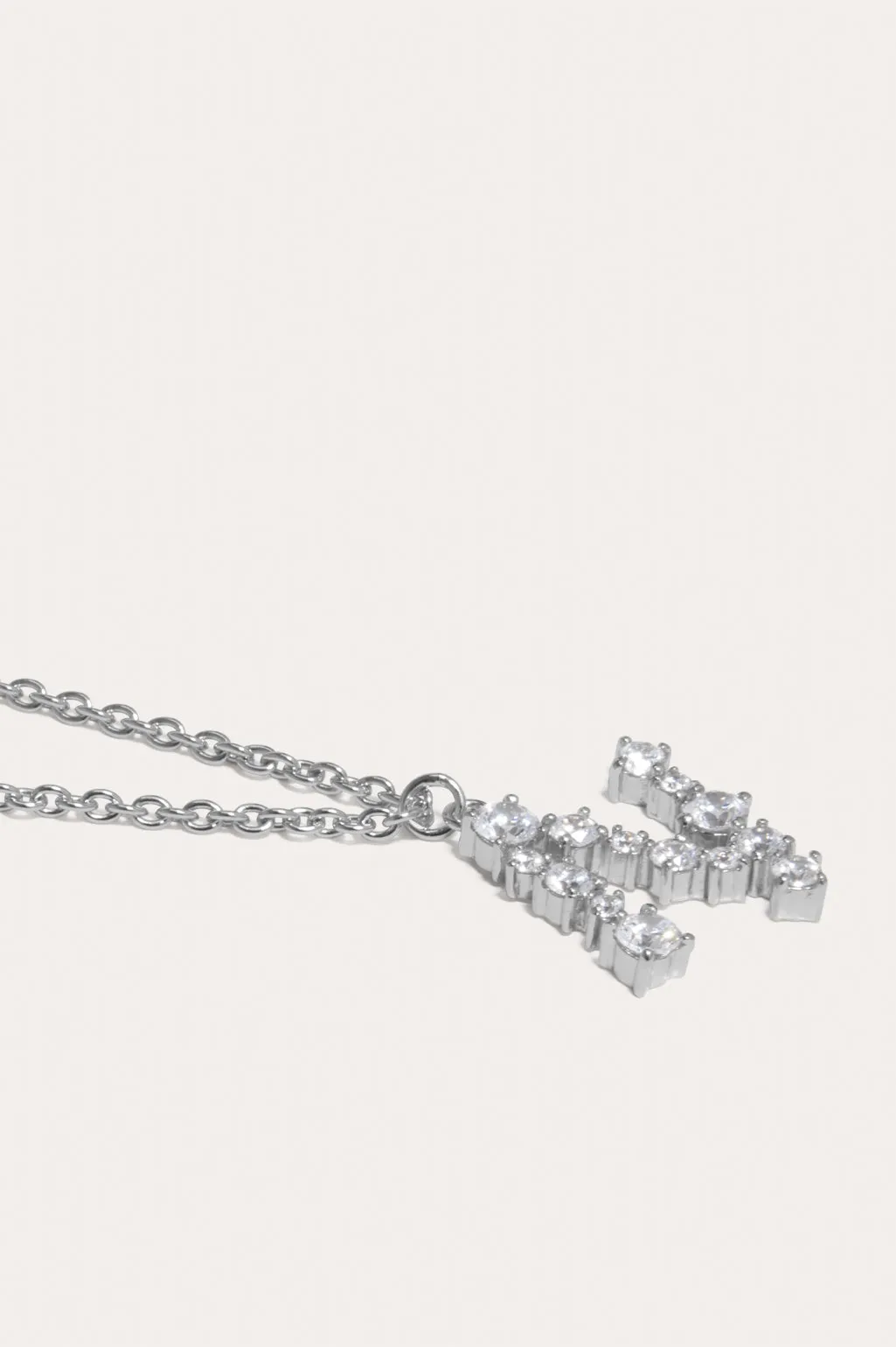 Glitchy N - Cubic Zirconia and Rhodium Plated Pendant
