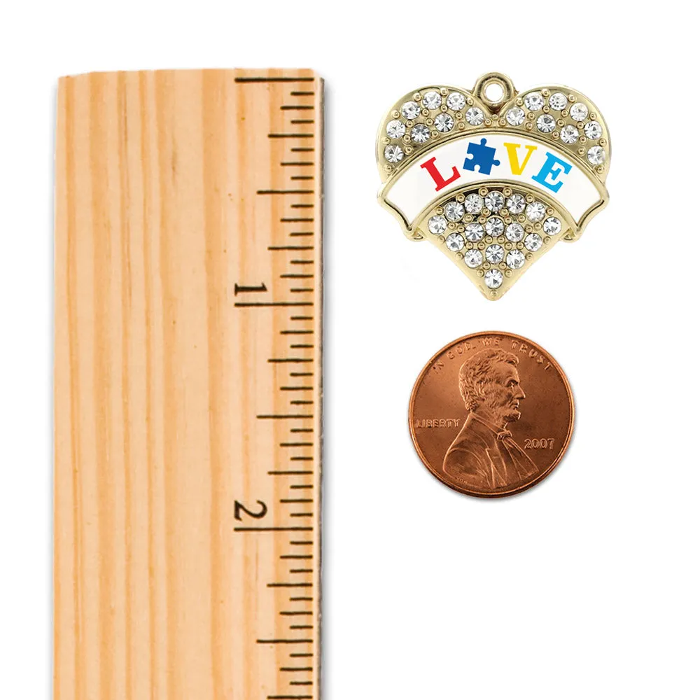 Gold Autism Love Pave Heart Charm Toggle Bracelet