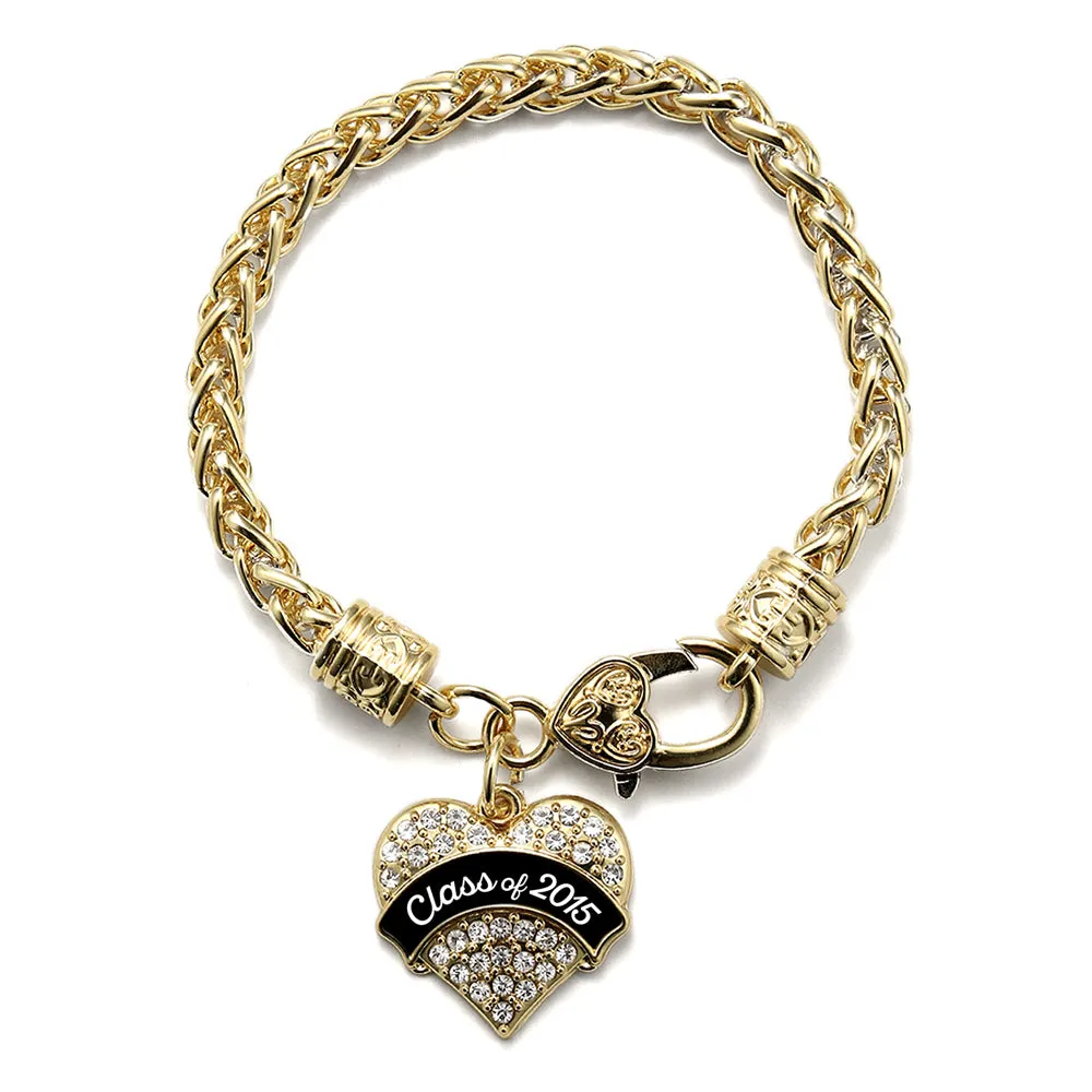Gold Class of 2015 - Black and White Pave Heart Charm Braided Bracelet
