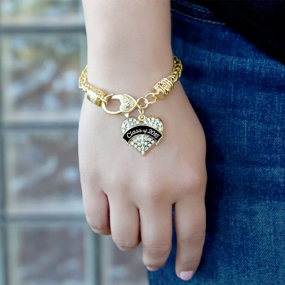 Gold Class of 2015 - Black and White Pave Heart Charm Braided Bracelet