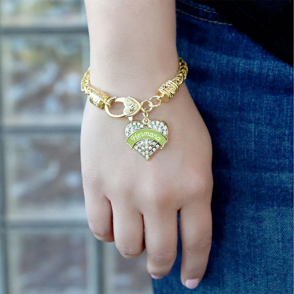 Gold Hermana - Sage Green Pave Heart Charm Braided Bracelet