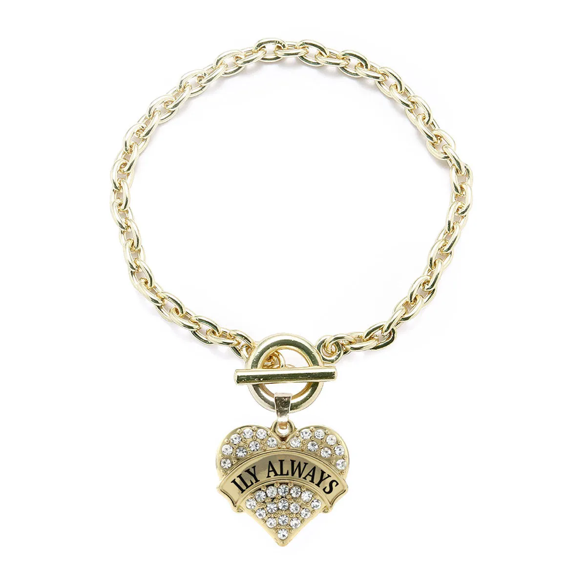 Gold ILY Always Pave Heart Charm Toggle Bracelet