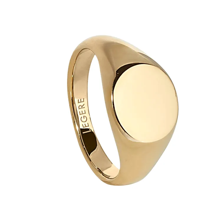 Gold IP Finish Stainless Steel Round Signet Ring  - Size 11