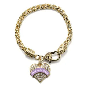 Gold Lavender Mom of the Bride Pave Heart Charm Braided Bracelet
