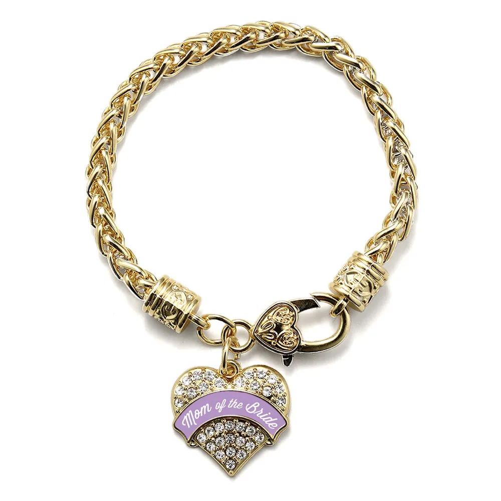 Gold Lavender Mom of the Bride Pave Heart Charm Braided Bracelet