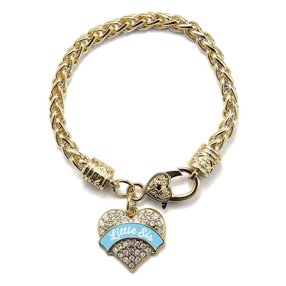 Gold Light Blue Little Sister Pave Heart Charm Braided Bracelet