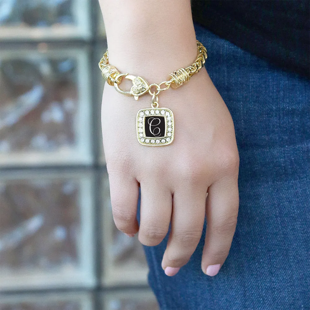 Gold My Script Initials - Letter C Square Charm Braided Bracelet