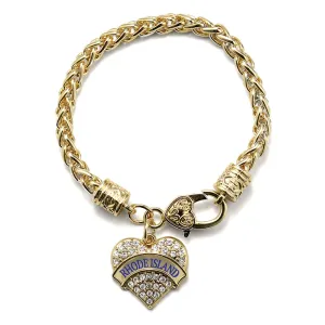Gold Rhode Island Pave Heart Charm Braided Bracelet