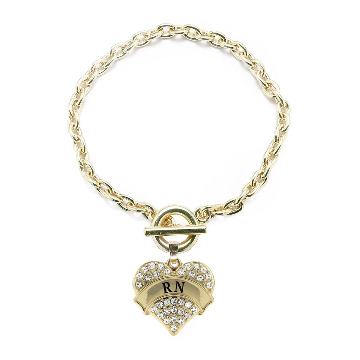 Gold RN Pave Heart Charm Toggle Bracelet