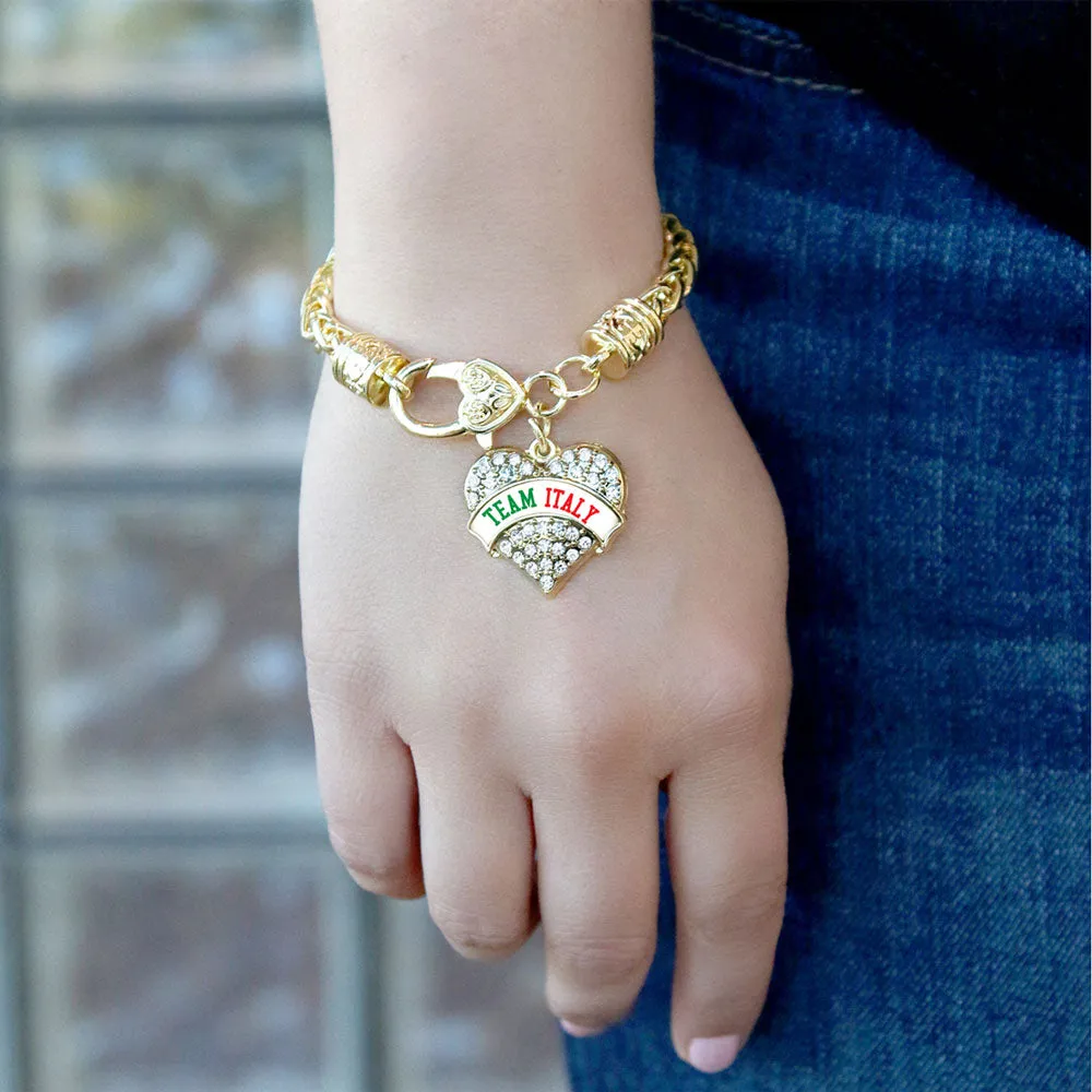 Gold Team Italy Pave Heart Charm Braided Bracelet