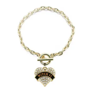 Gold Witch #1 Pave Heart Charm Toggle Bracelet