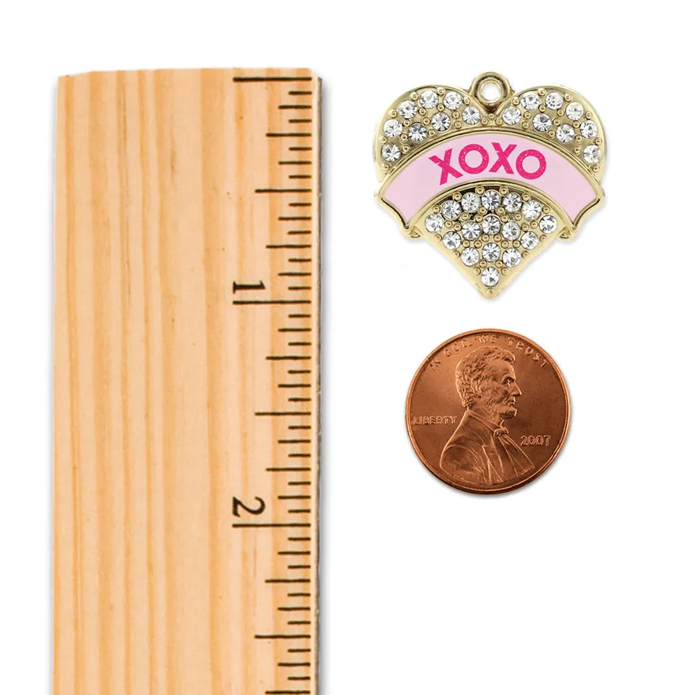 Gold XOXO Pink Candy Pave Heart Charm Braided Bracelet