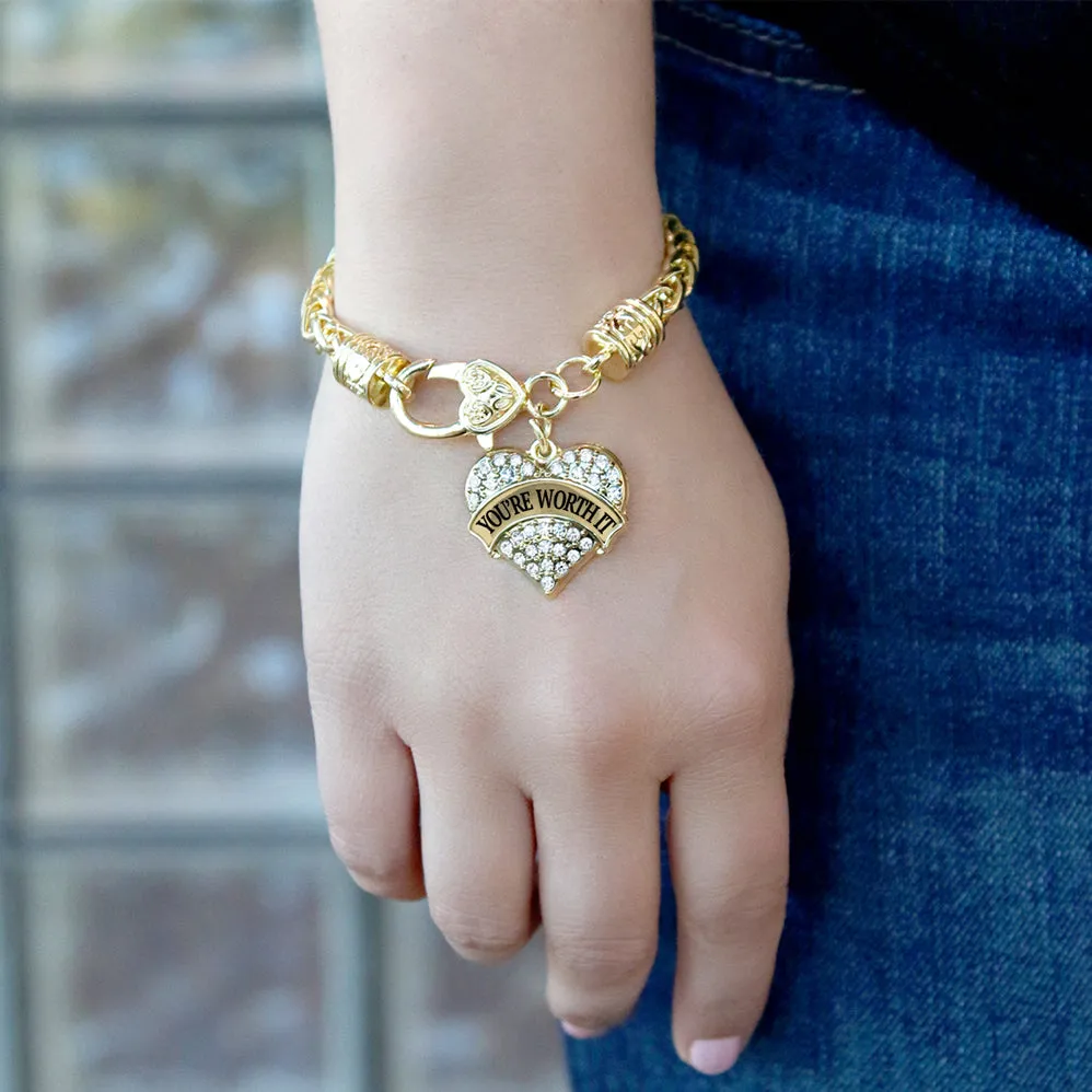 Gold You're Worth It Pave Heart Charm Braided Bracelet