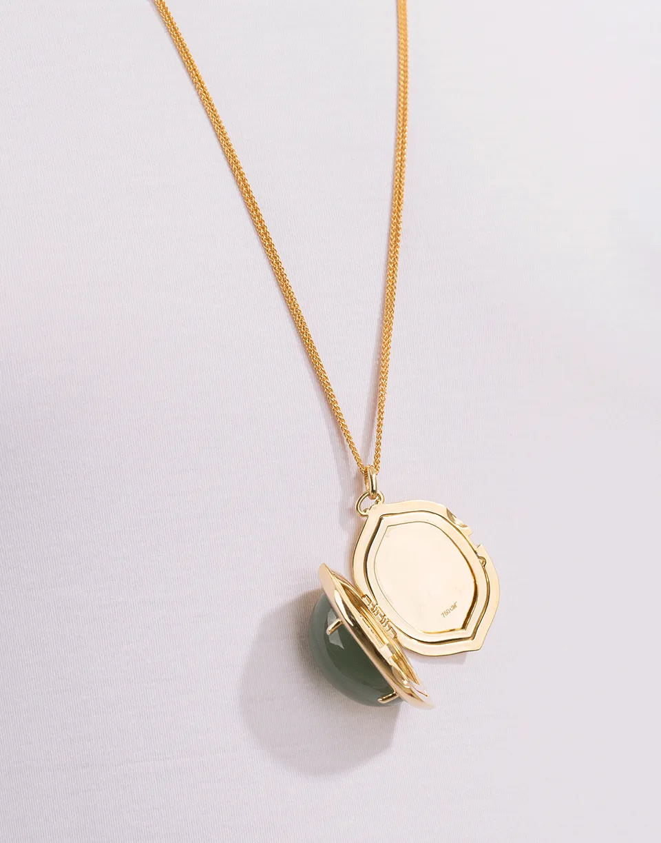 Green Cats Eye Moonstone Locket Necklace