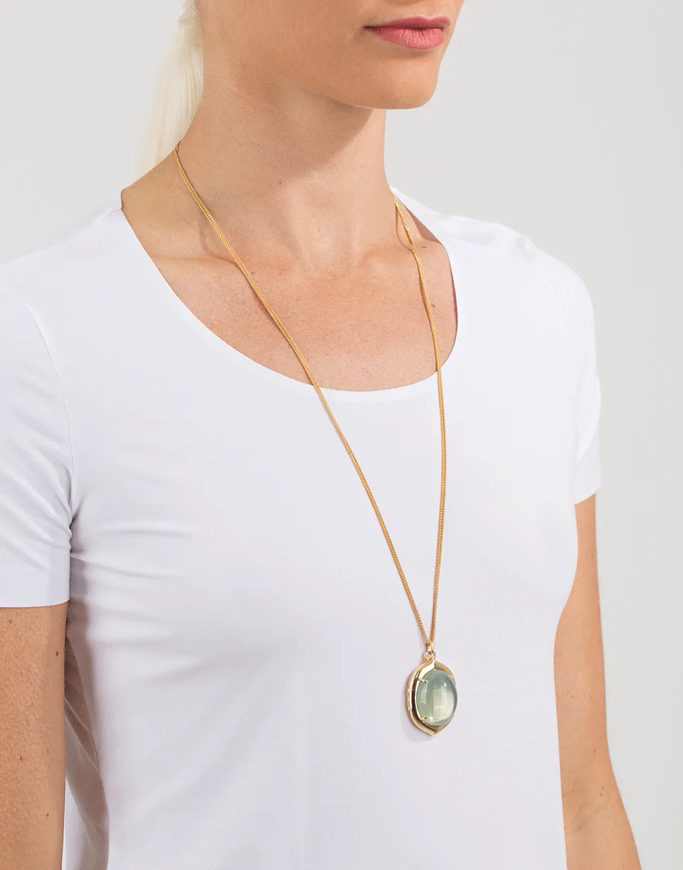 Green Cats Eye Moonstone Locket Necklace