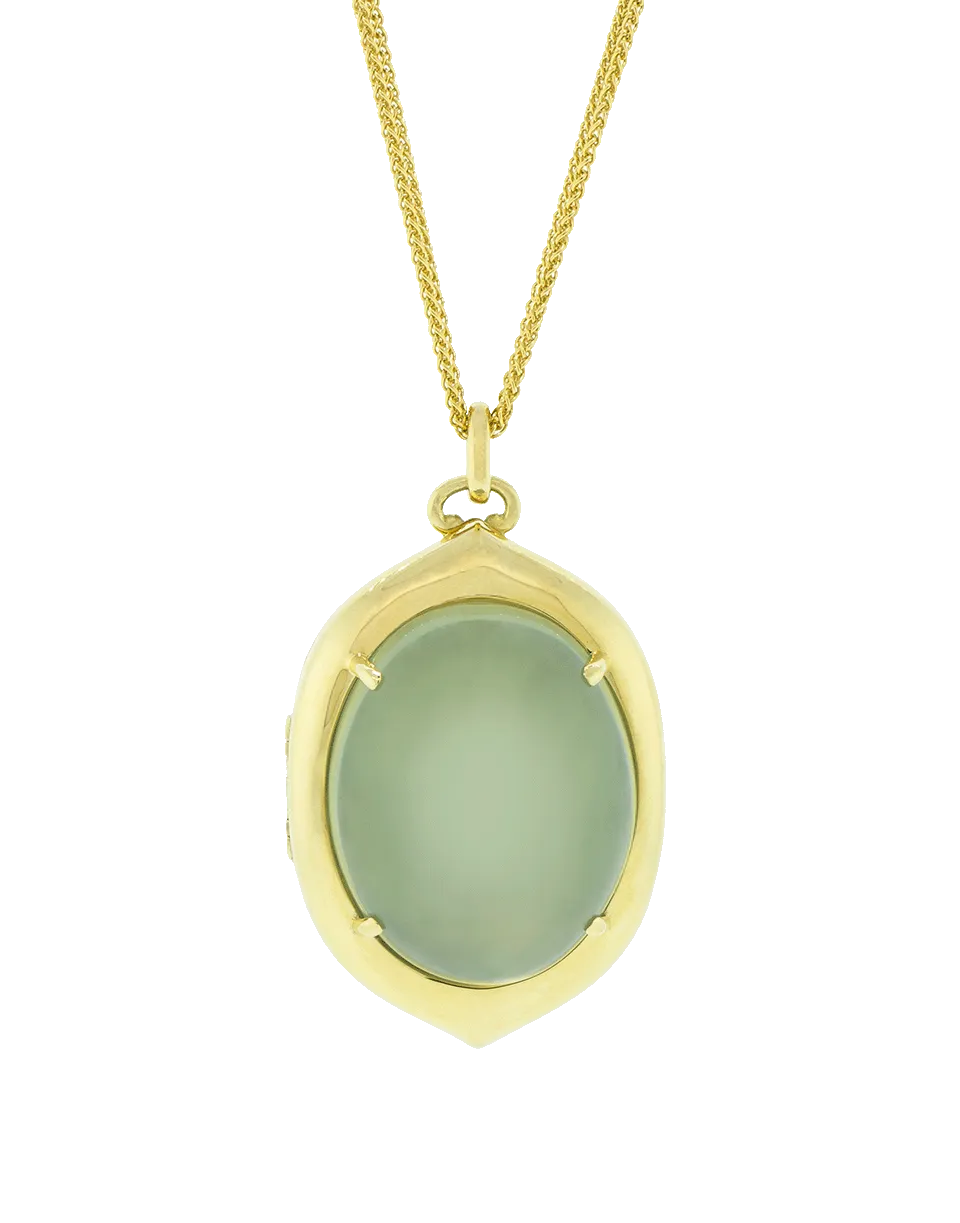 Green Cats Eye Moonstone Locket Necklace