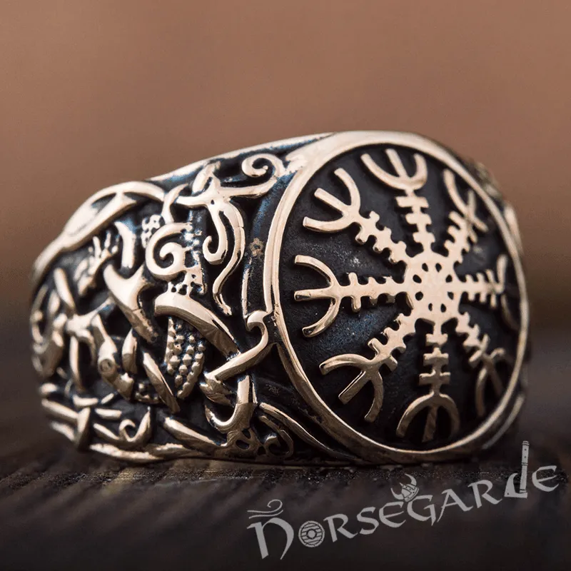 Handcrafted Helm of Awe Mammen Style Ring - Bronze