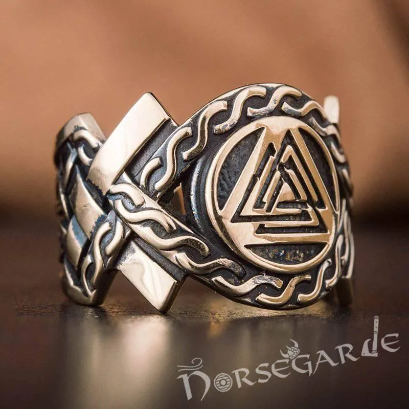 Handcrafted Knot Ornament Valknut Band - Bronze