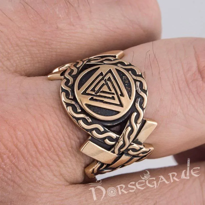 Handcrafted Knot Ornament Valknut Band - Bronze