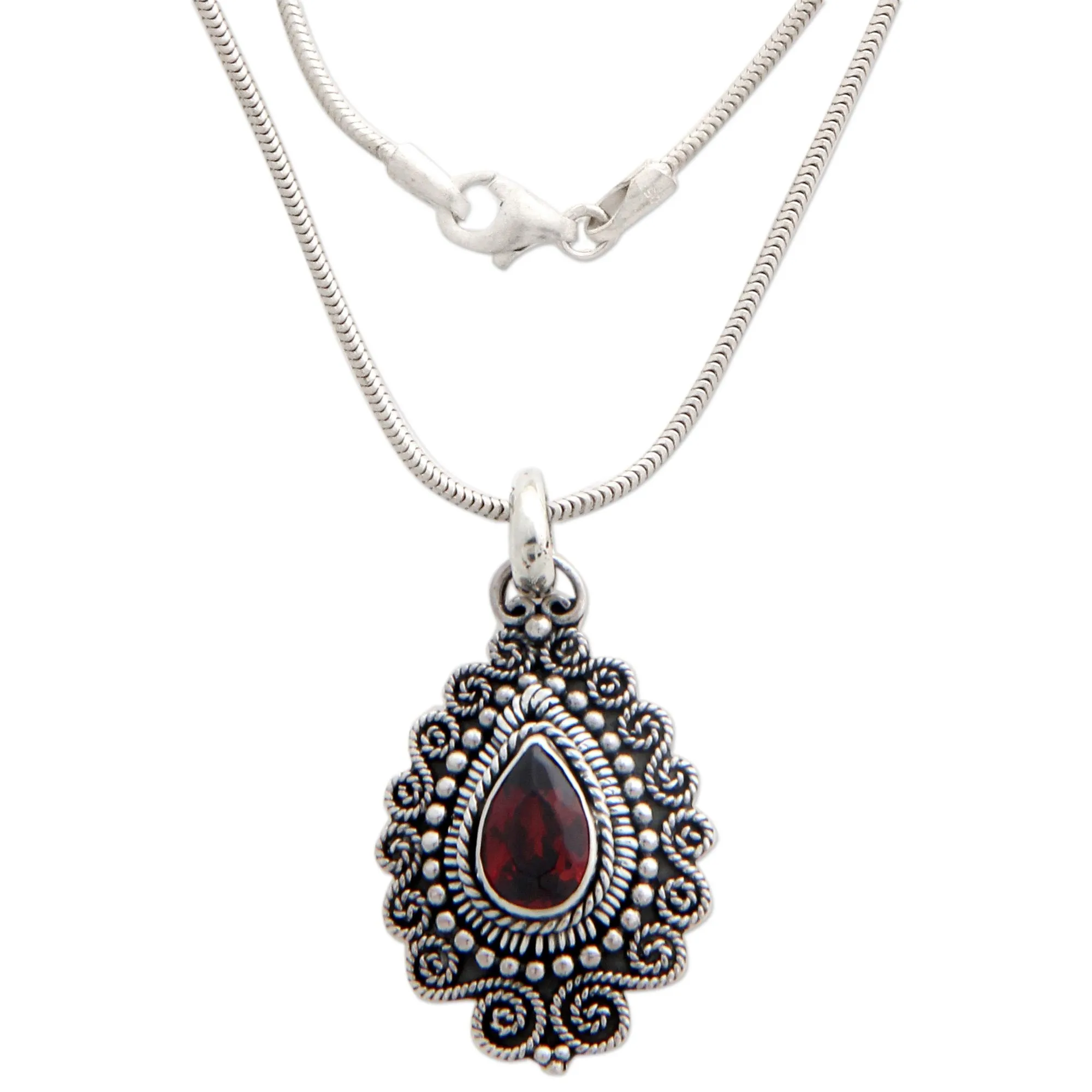 Handcrafted Sterling Silver and Garnet Pendant Necklace - Queen of Bali | NOVICA