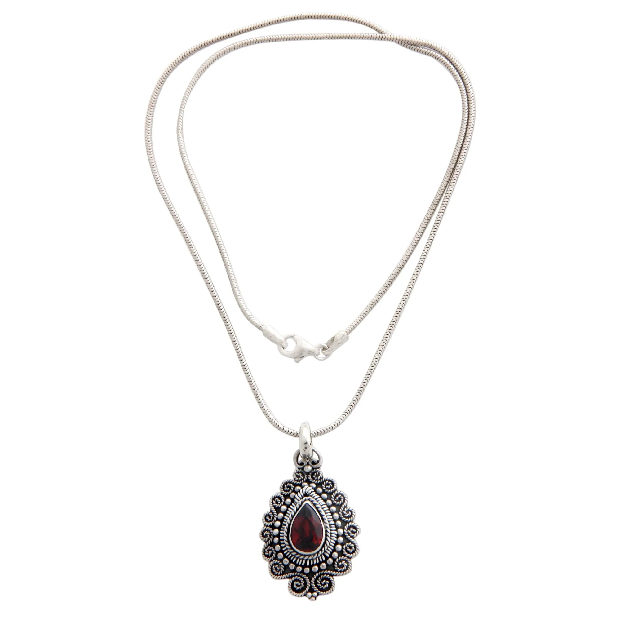 Handcrafted Sterling Silver and Garnet Pendant Necklace - Queen of Bali | NOVICA