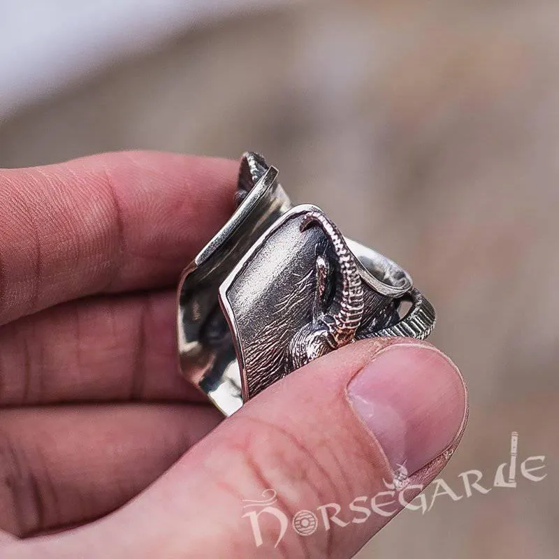 Handcrafted Thor and Goats Ring - Sterling Silver