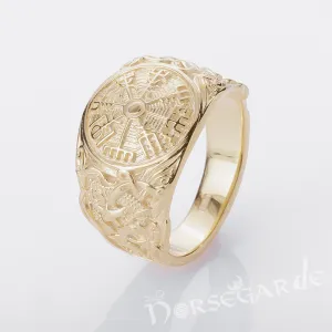Handcrafted Vegvisir Rune Mammen Style Ring - Gold