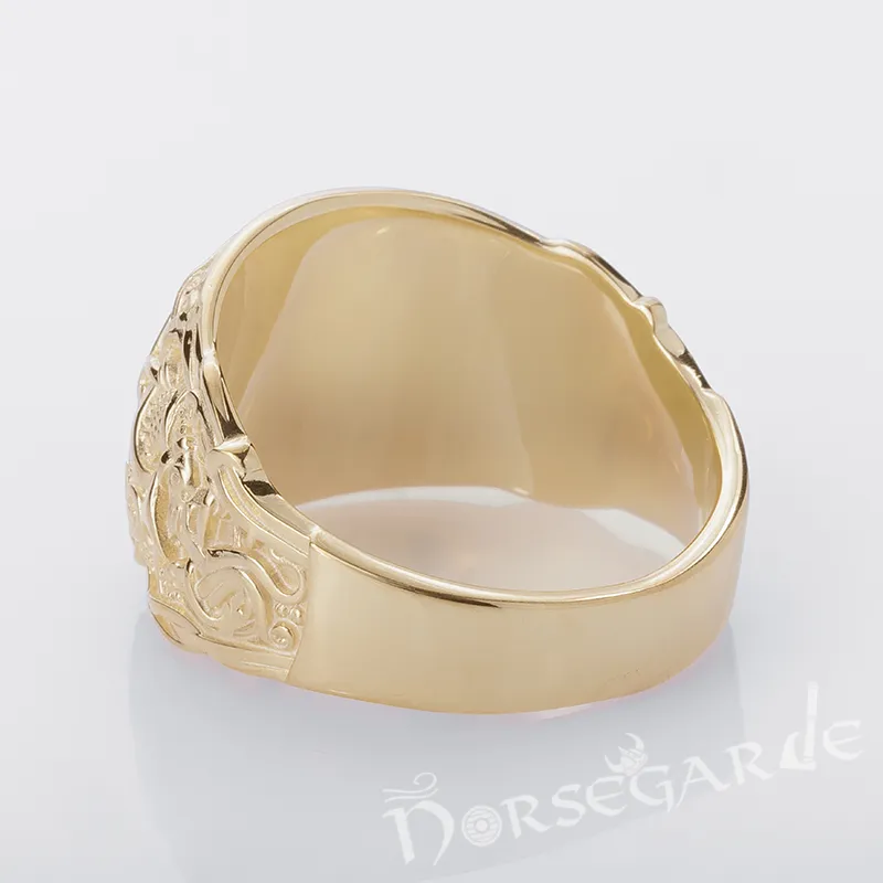 Handcrafted Vegvisir Rune Mammen Style Ring - Gold