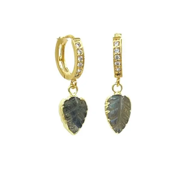 Hoops: CZ With Bezel Set Gemstone Leaves: Labradorite (EGH7844LD)