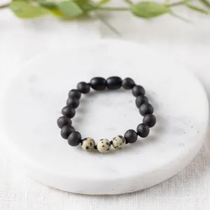 Kids | Dalmatian Jasper   Raw Cherry Amber Bracelet