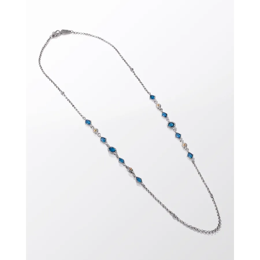 Konstantino Anthos Collection Silver and Gold Blue Spinel Prism Station Necklace