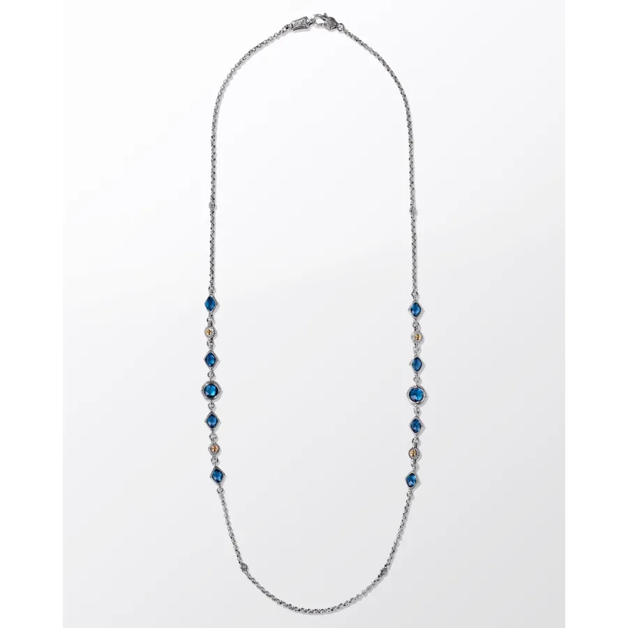 Konstantino Anthos Collection Silver and Gold Blue Spinel Prism Station Necklace