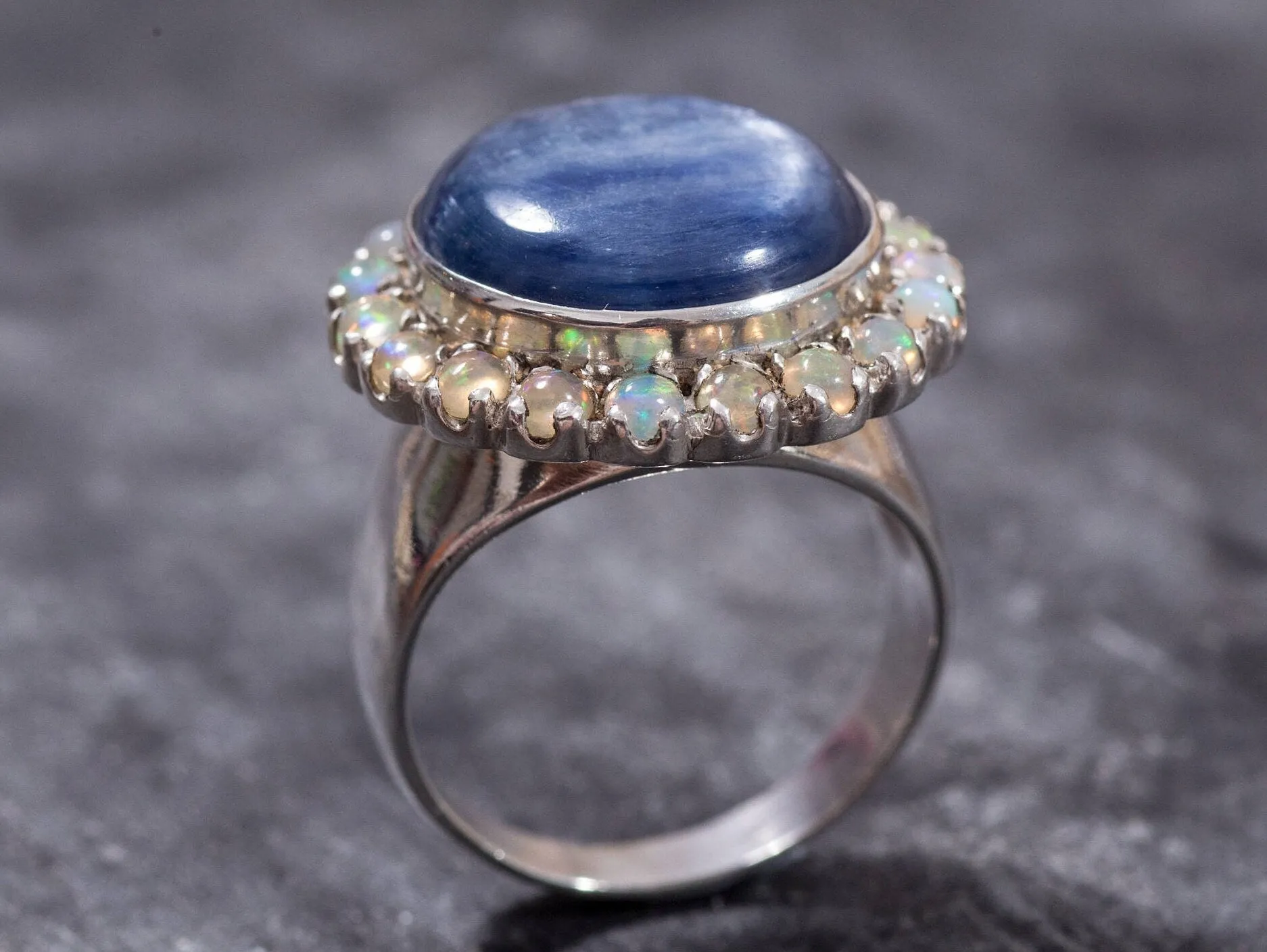Kyanite Ring - Opal Victorian Ring - Blue Statement Ring