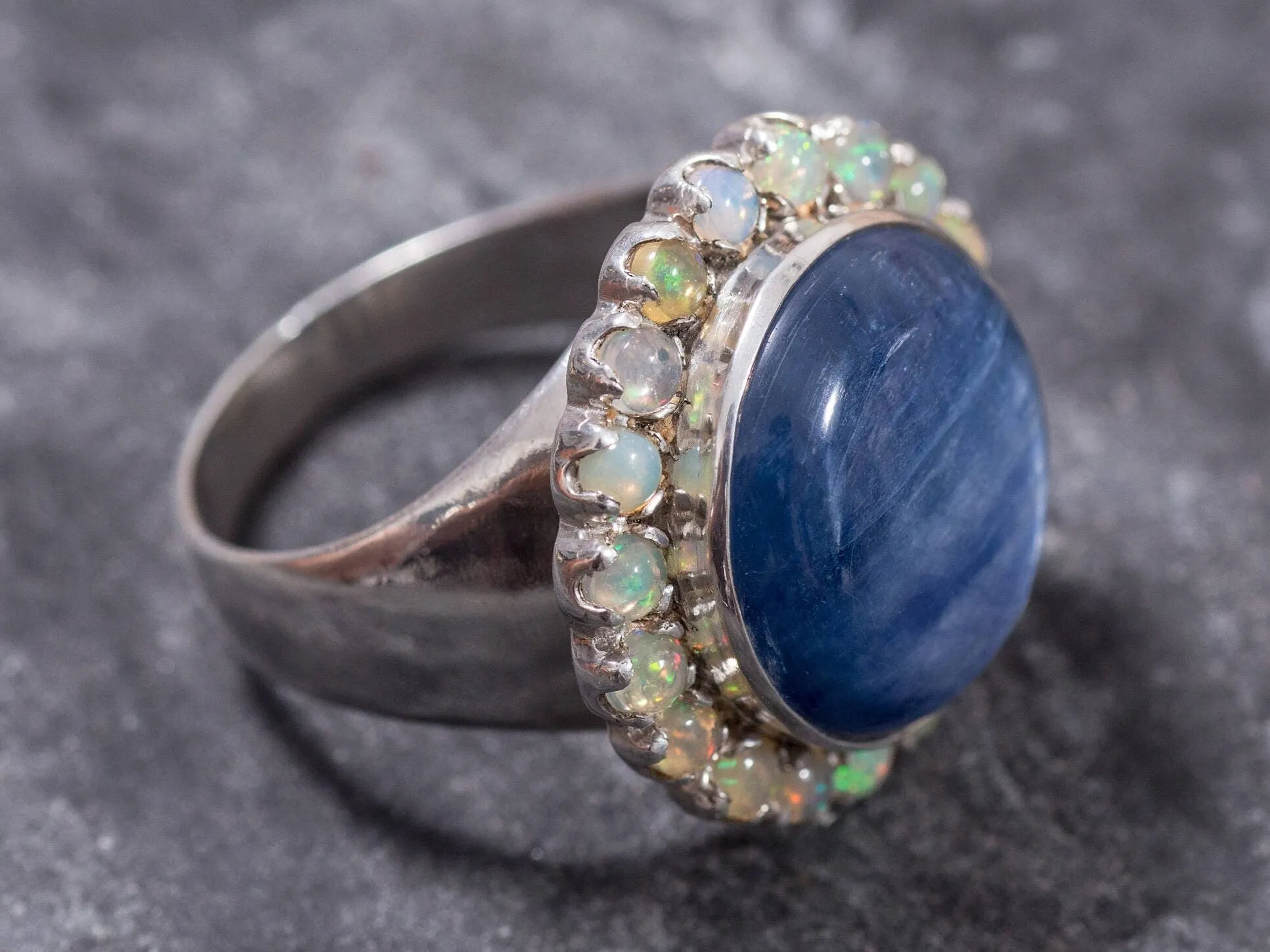 Kyanite Ring - Opal Victorian Ring - Blue Statement Ring