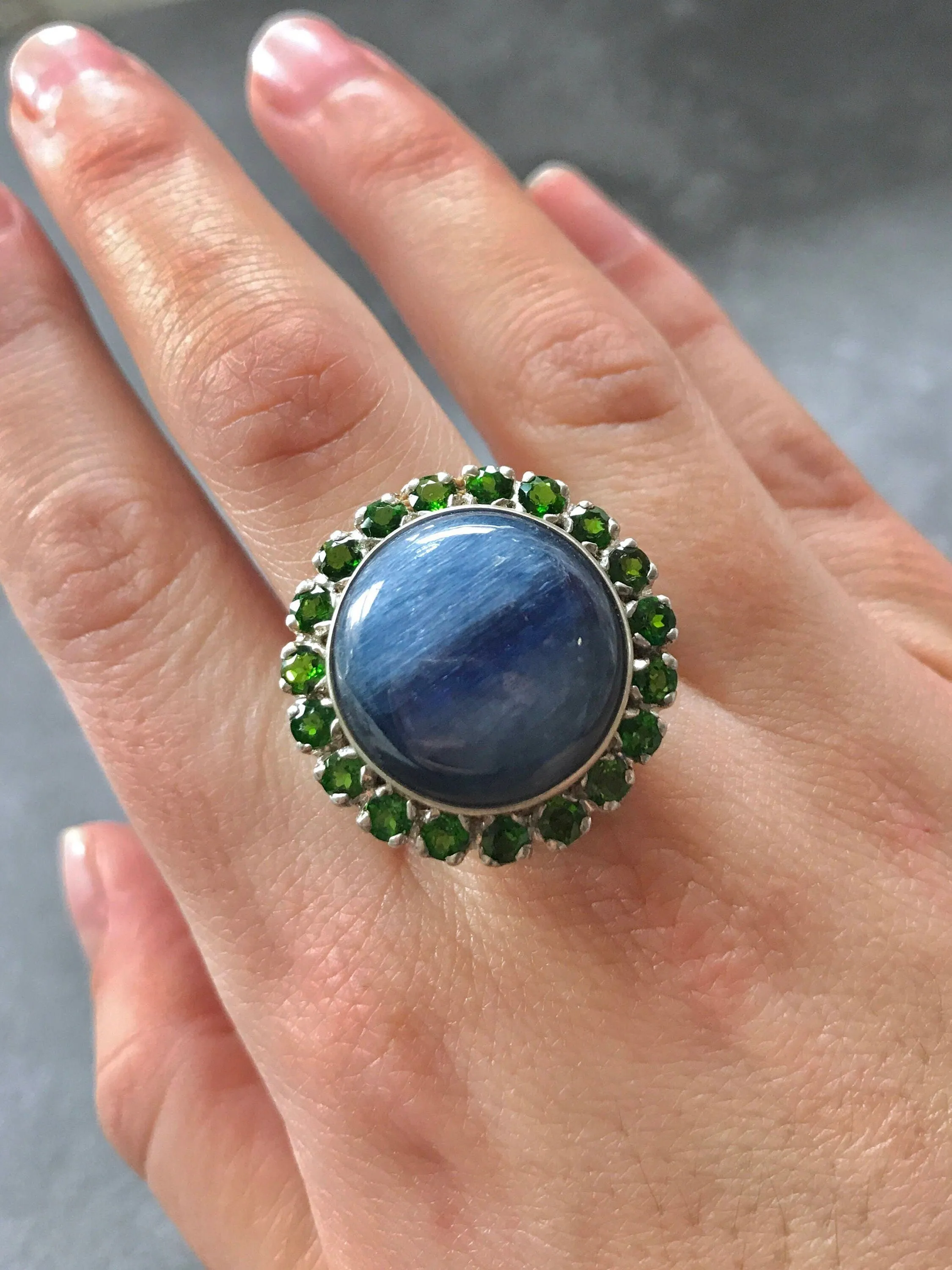 Kyanite Ring - Opal Victorian Ring - Blue Statement Ring