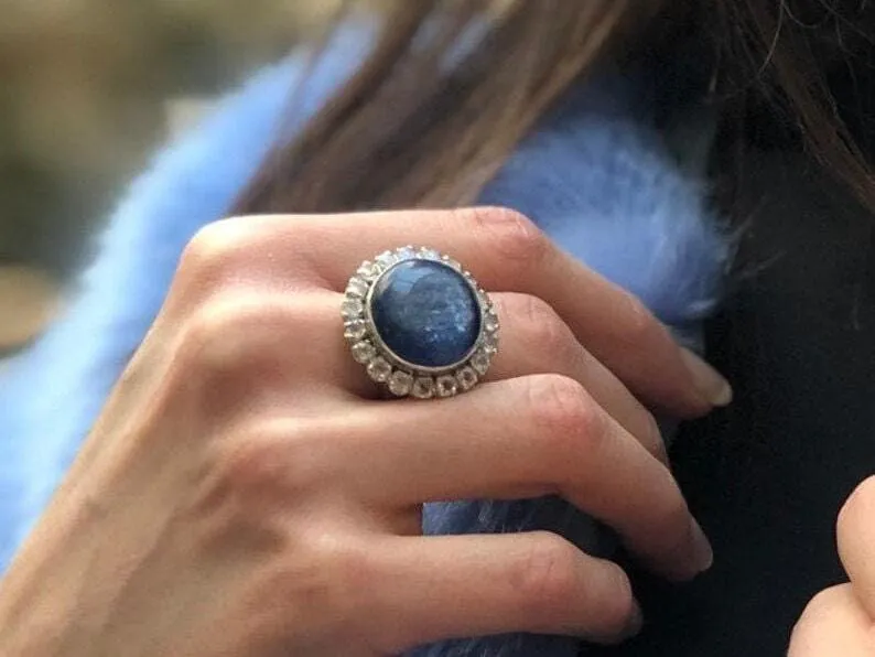 Kyanite Ring - Opal Victorian Ring - Blue Statement Ring