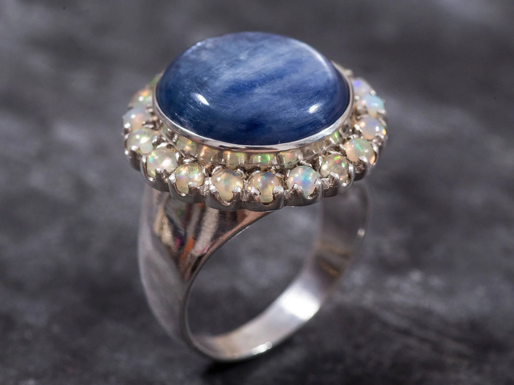 Kyanite Ring - Opal Victorian Ring - Blue Statement Ring