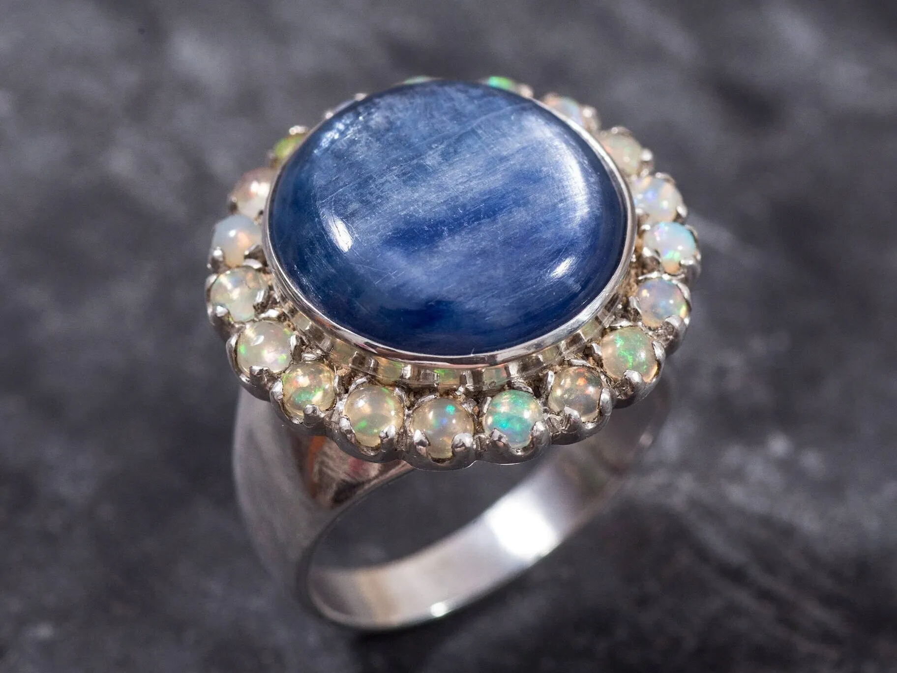 Kyanite Ring - Opal Victorian Ring - Blue Statement Ring