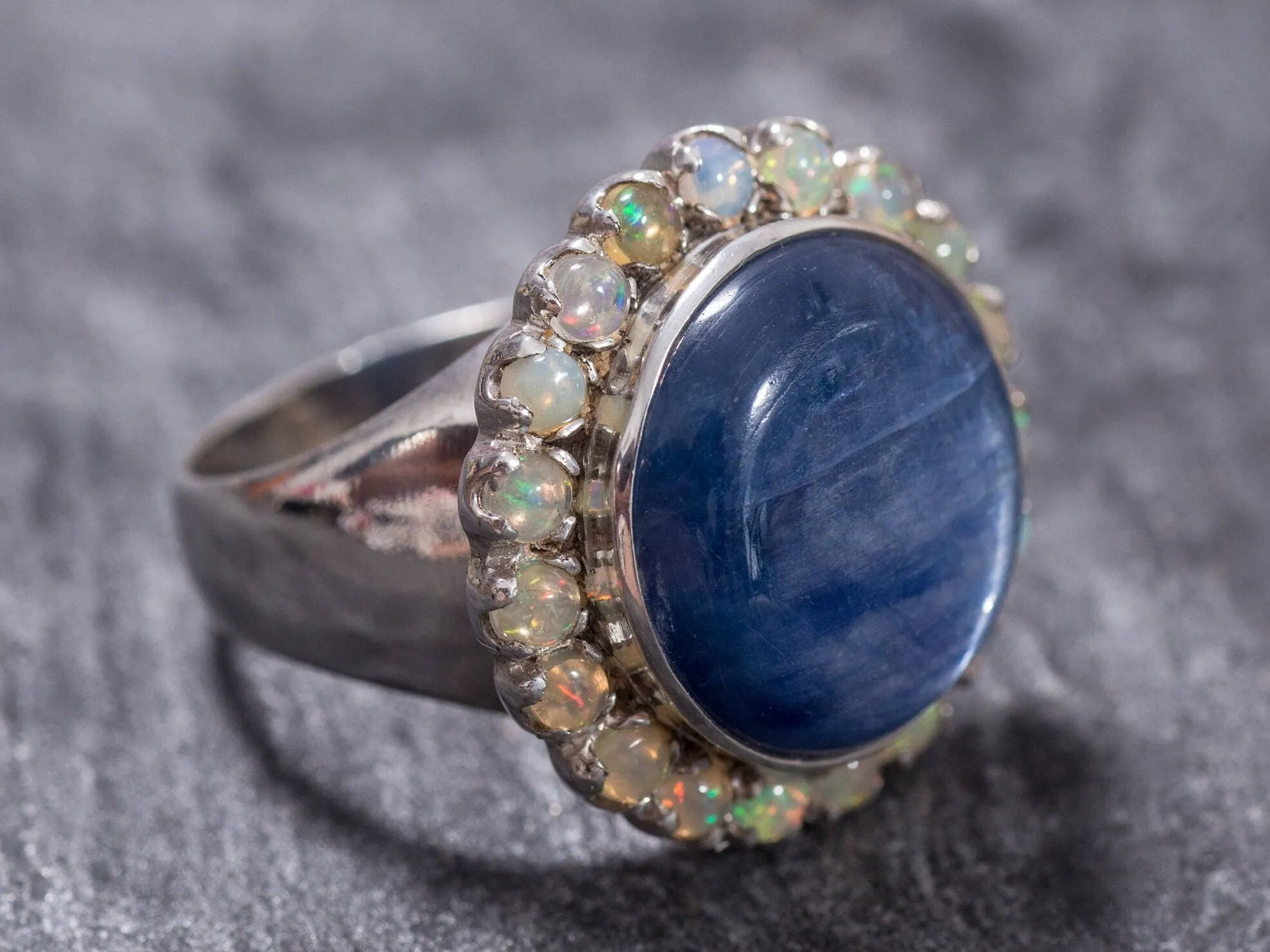 Kyanite Ring - Opal Victorian Ring - Blue Statement Ring